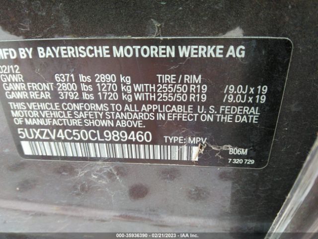 5UXZV4C50CL989460 BMW X5 35i