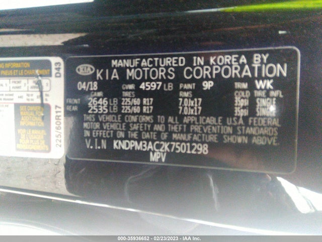 2019 KIA SPORTAGE LX VIN: KNDPM3AC2K7501298