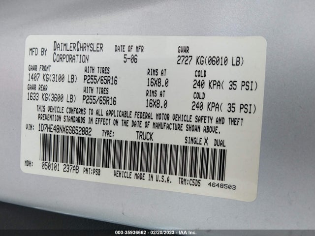 Dodge DAKOTA SLT 2006 1D7HE48NX6S652882 Image 10
