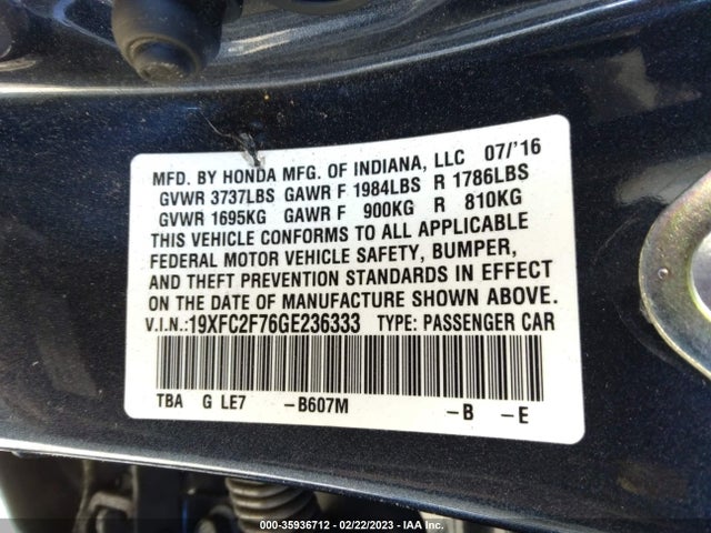 Honda Civic Sedan Ex 2016 19XFC2F76GE236333 Image 9