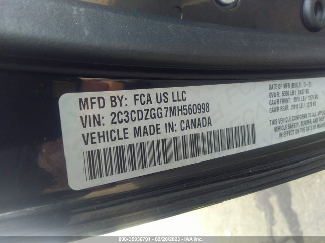Dodge Challenger Sxt 2021 2C3CDZGG7MH560998 Image 9