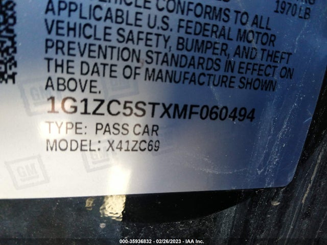 2021 CHEVROLET MALIBU LS VIN: 1G1ZC5STXMF060494