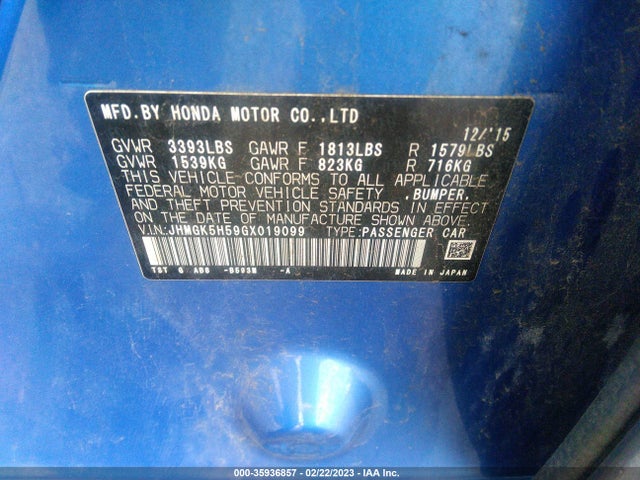 2016 Honda Fit, VIN: JHMGK5H59GX019099