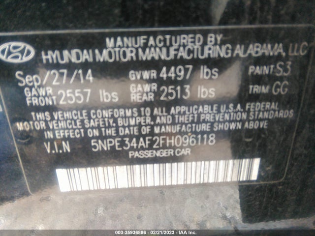 Hyundai Sonata 2.4l Limited 2015 5NPE34AF2FH096118 Image 9