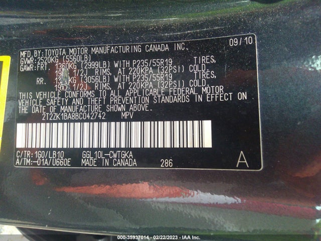 2T2ZK1BA8BC042742 Lexus RX 350