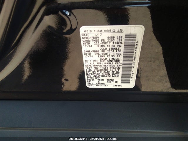 2017 NISSAN ROGUE SV VIN: JN8AT2MT4HW144790