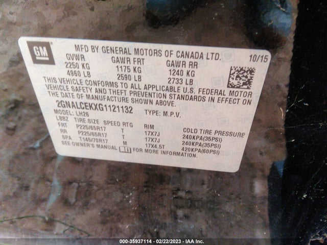 Chevrolet EQUINOX LT 2016 2GNALCEKXG1121132 Image 10