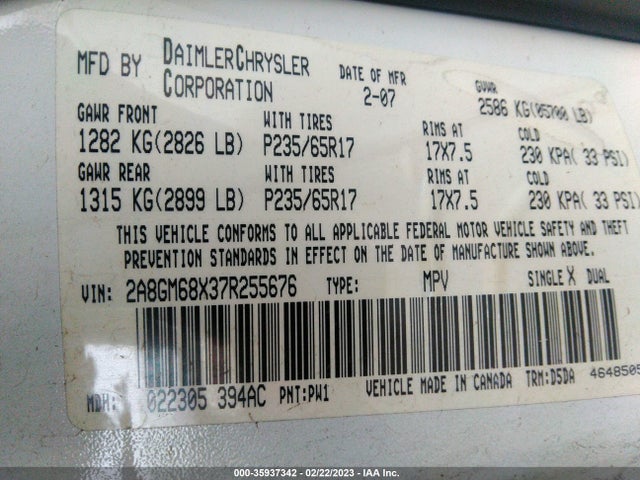 Chrysler Pacifica Touring 2007 2A8GM68X37R255676 Image 10
