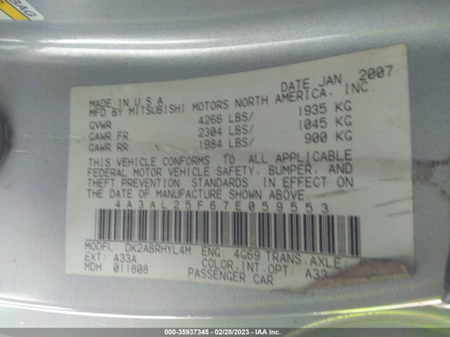 4A3AL25F67E059553 Mitsubishi ECLIPSE GS