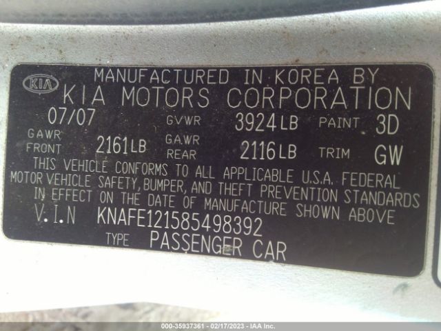 KNAFE121585498392 KIA SPECTRA LX