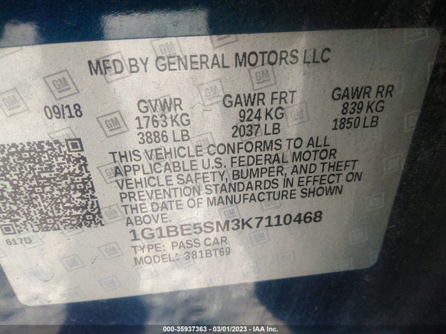 Chevrolet CRUZE LT 2019 1G1BE5SM3K7110468 Image 10