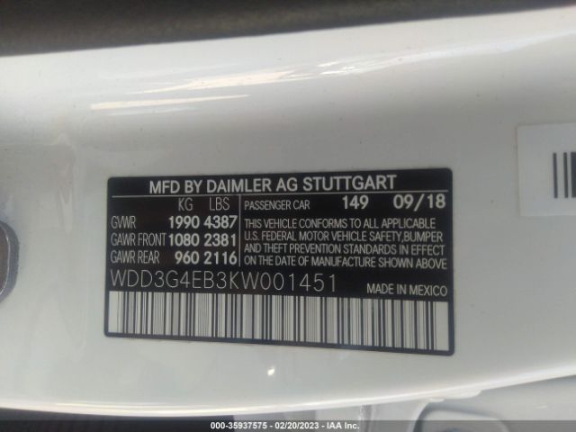 WDD3G4EB3KW001451 Mercedes-Benz A 220