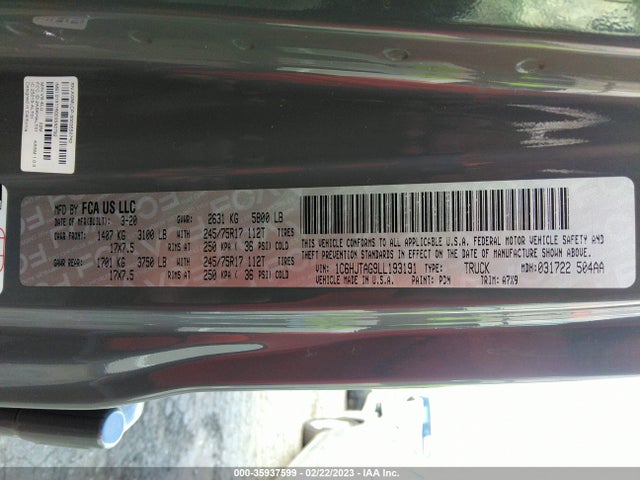 Jeep Gladiator Sport S 2020 1C6HJTAG9LL193191 Image 10