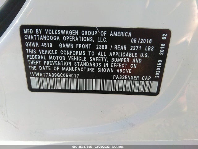 Volkswagen Passat 1.8t S 2016 1VWAT7A39GC059017 Image 10