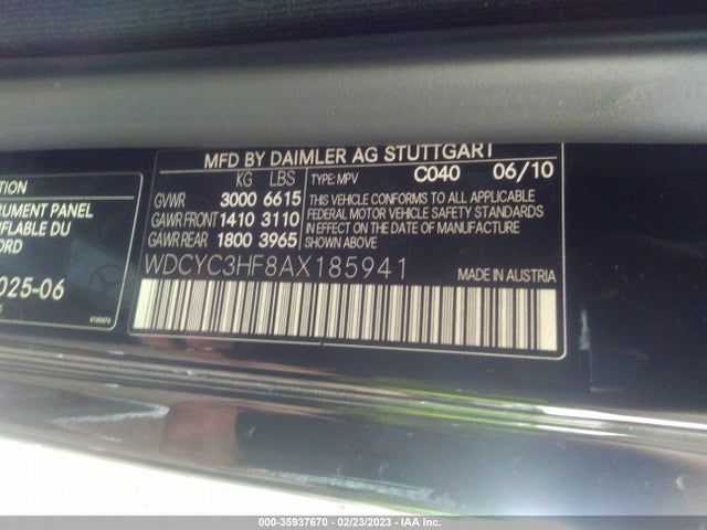 2010 MERCEDES-BENZ G-CLASS G 550 VIN: WDCYC3HF8AX185941