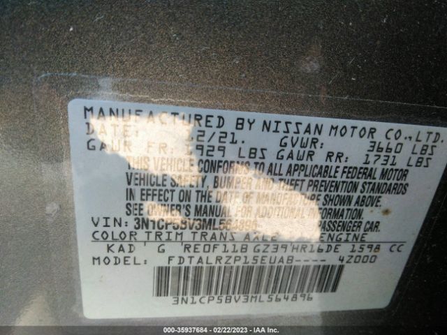 3N1CP5BV3ML564896 Nissan KICKS S