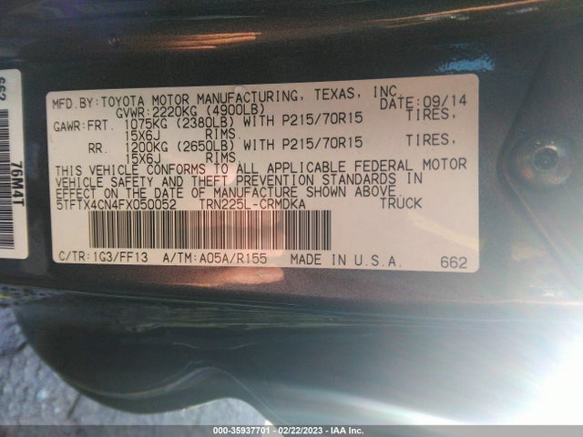 Toyota TACOMA 2015 5TFTX4CN4FX050052 Image 9
