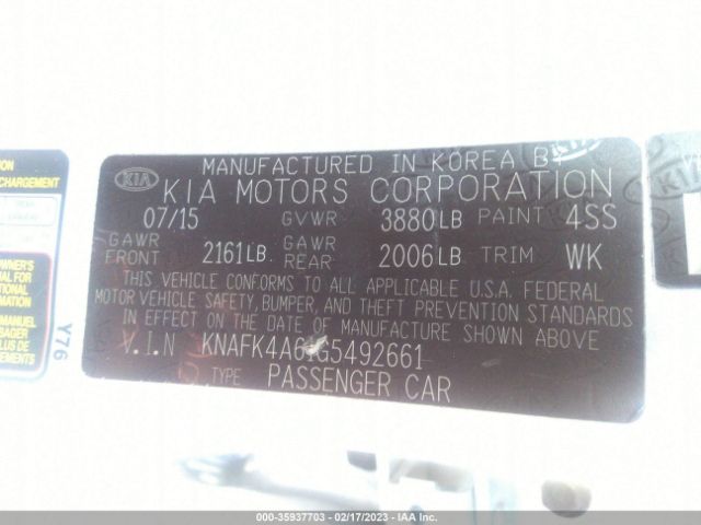 KNAFK4A61G5492661 KIA FORTE LX