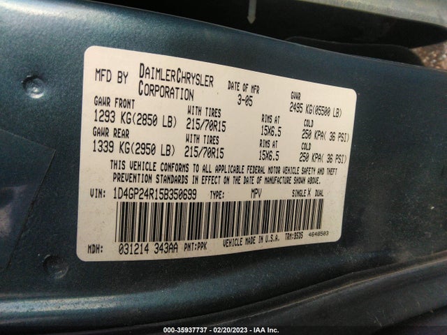 Dodge Grand Caravan Se 2005 1D4GP24R15D350699 Image 10