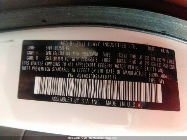 4S4WX9GD6A4402517 Subaru Tribeca 3.6r Limited