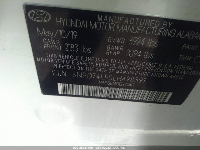 2020 Hyundai Elantra, VIN: 5NPD74LF0LH498891