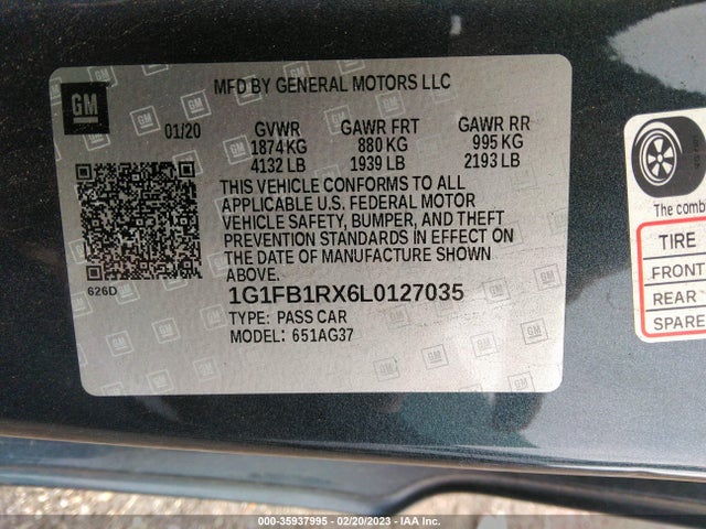 Chevrolet Camaro 1lt 2020 1G1FB1RX6L0127035 Image 9