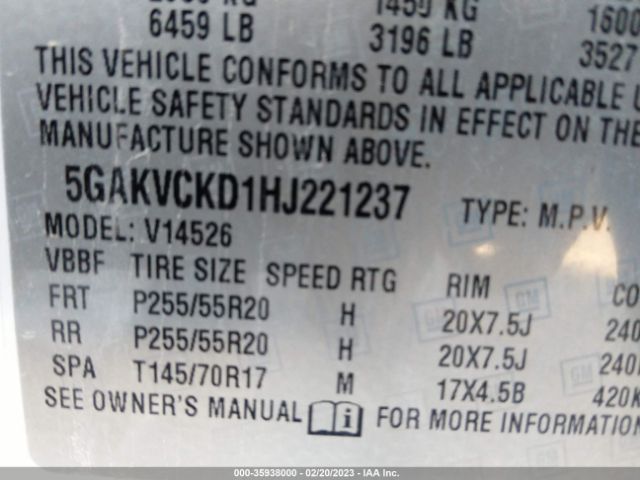 5GAKVCKD1HJ221237 Buick Enclave Premium