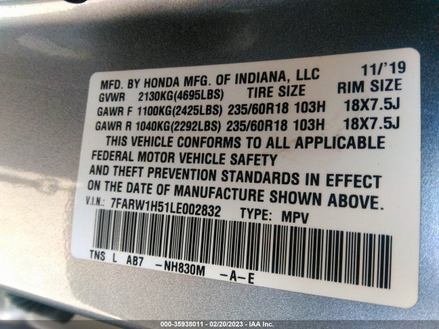 Honda CR-V EX 2020 7FARW1H51LE002832 Image 9