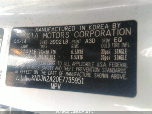 KIA Soul Base 2014 KNDJN2A20E7735951 Image 9