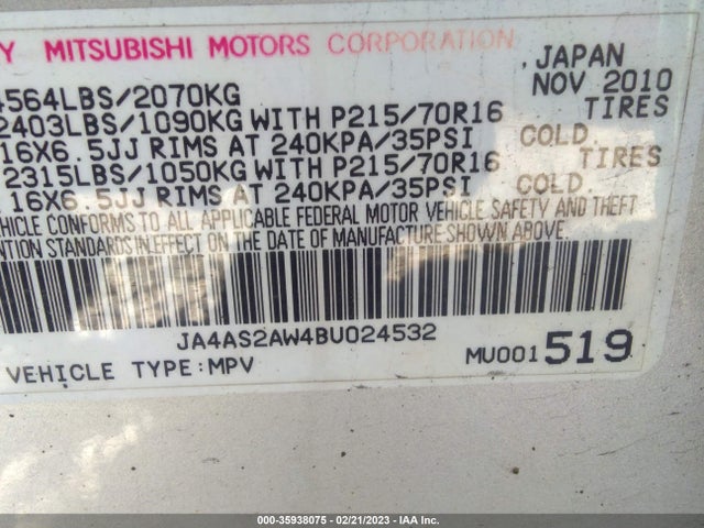 Mitsubishi Outlander 2011 JA4AS2AW4BU024532 Image 9