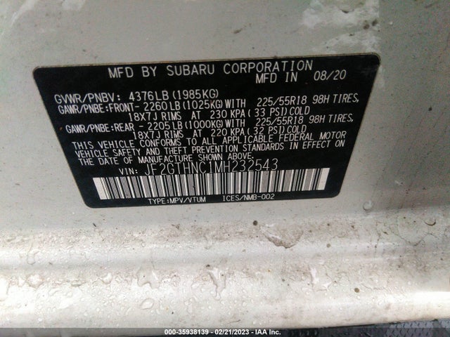 2021 SUBARU CROSSTREK LIMITED VIN: JF2GTHNC1MH232543