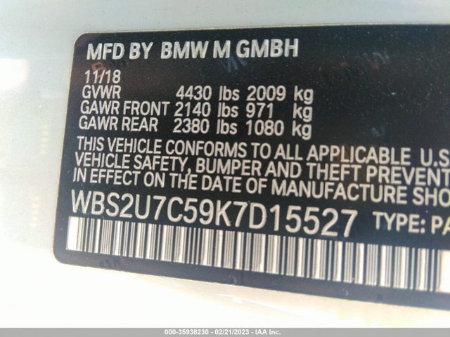 2019 BMW M2, VIN: WBS2U7C59K7D15527