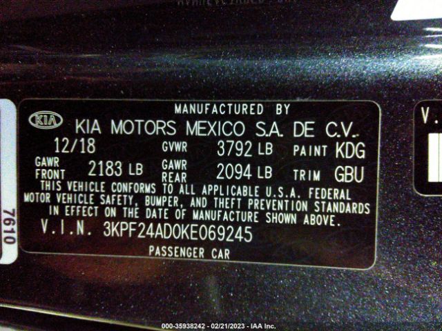 3KPF24AD0KE069245 KIA Forte Lxs
