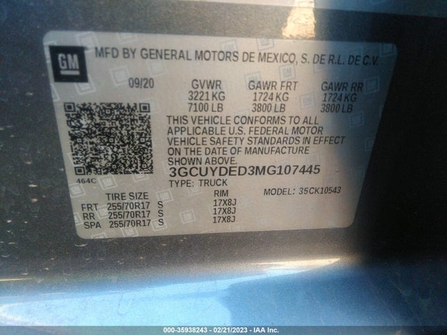Chevrolet Silverado 1500 Lt 2021 3GCUYDED3MG107445 Image 9