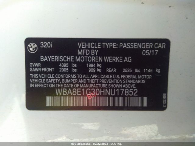 WBA8E1G30HNU17852 BMW 3 Series 320i