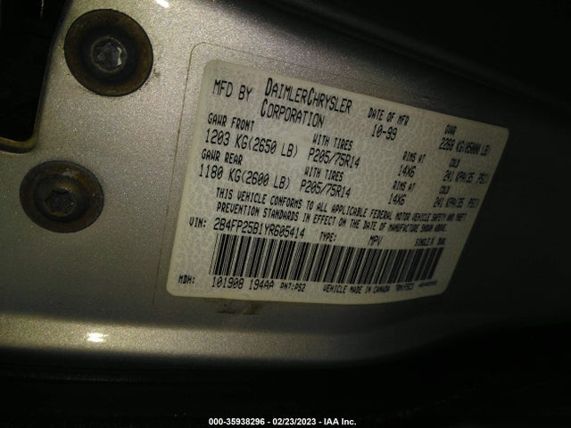 Dodge Caravan Base 2000 2B4FP25B1YR605414 Image 10