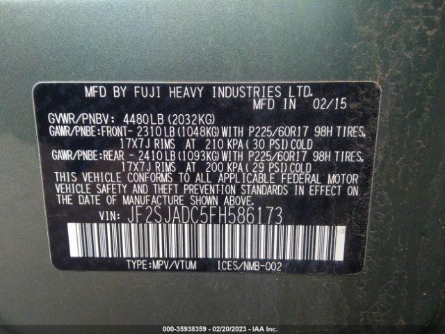 JF2SJADC5FH586173 Subaru Forester 2.5i Premium