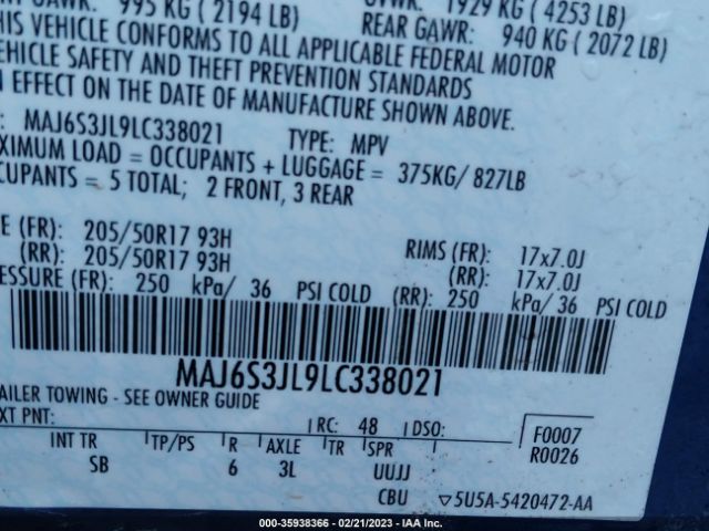 MAJ6S3JL9LC338021 Ford Ecosport Ses