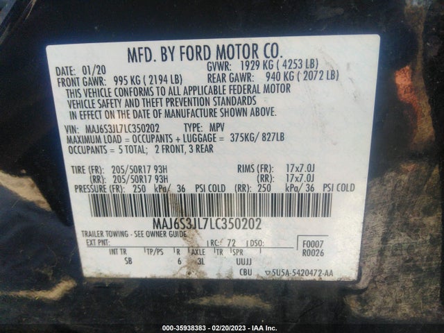 2020 Ford Ecosport, VIN: MAJ6S3JL7LC350202