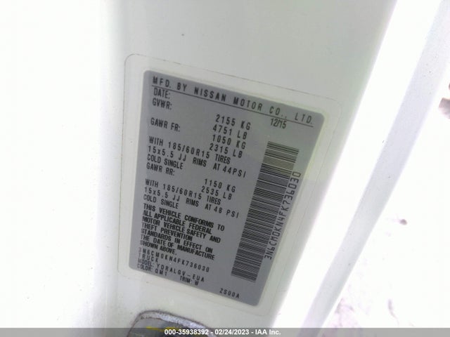 2015 Nissan NV 200, VIN: 3N6CM0KN4FK736030