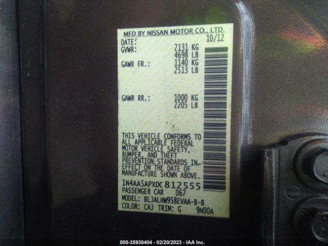 1N4AA5APXDC812555 Nissan Maxima 3.5 Sv W/premium Pkg