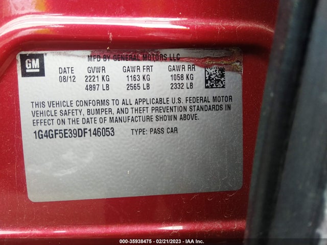 2013 BUICK LACROSSE PREMIUM 1 VIN: 1G4GF5E39DF146053