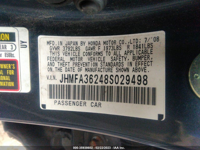 Honda CIVIC HYBRID 2008 JHMFA36248S029498 Image 10