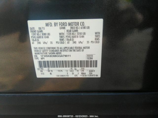 1FM5K8D88GGA79011 Ford EXPLORER XLT