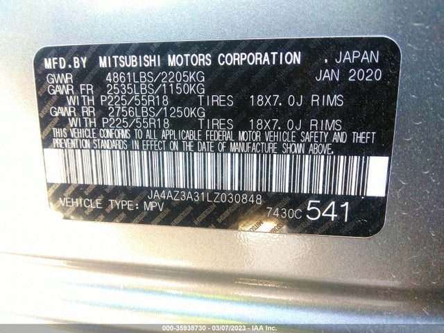 JA4AZ3A31LZ030848 Mitsubishi Outlander Es/se/sel/le/sp