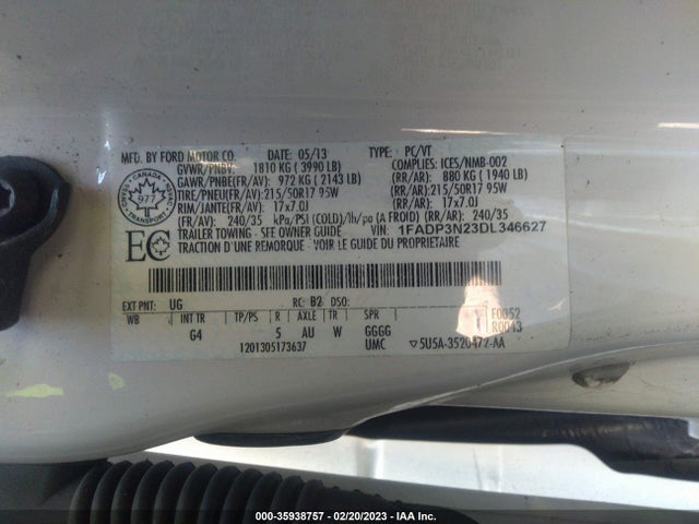 2013 FORD FOCUS TITANIUM VIN: 1FADP3N23DL346627