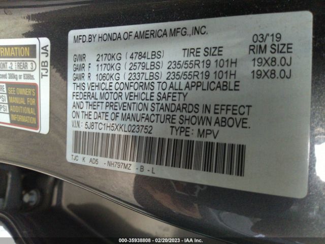 5J8TC1H5XKL023752 Acura Rdx W/technology Pkg