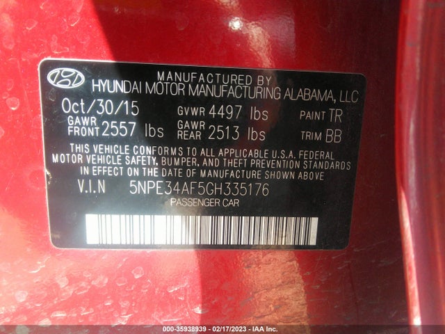 Hyundai Sonata 2.4l Limited 2016 5NPE34AF5GH335176 Image 9