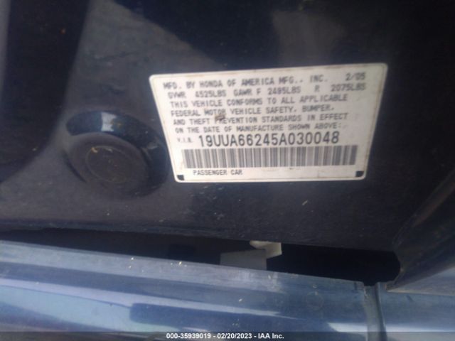 2005 ACURA TL VIN: 19UUA66245A030048
