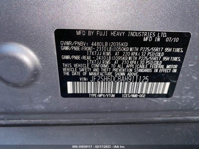 JF2SH6DC8AH911125 Subaru Forester 2.5x Limited